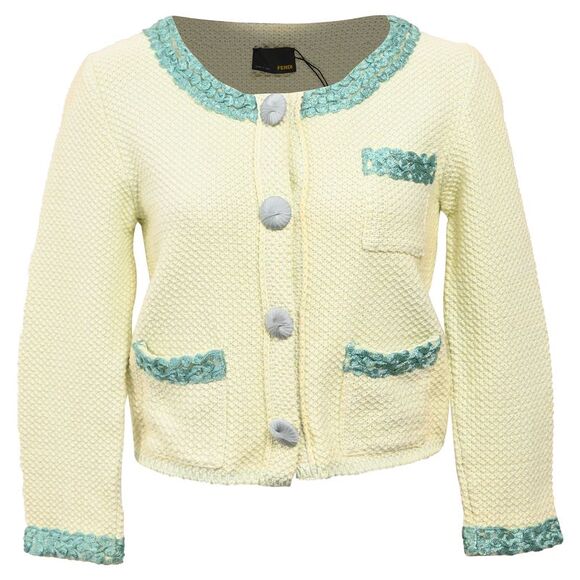 Fendi Jackets & Blazers - Fendi Knitted Embellished-Buttons Cardigan in Yellow Cotton